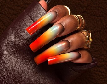 Long Bronze Aura Nails - Handmade Gel Press-on Nails