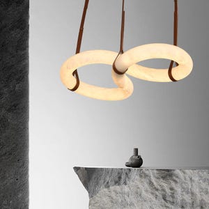 Spherical Alabaster Chandelier 9-Light 36“ For Hotel Villa | Natural Marble Cafe Restaurant Luxury Decor