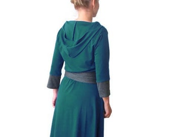 Plus size dress, Hoodie dress, Jersey Dress, Green dress, Obi belt dress, Winter dress, Midi dress, Custom dress, Plus size clothing