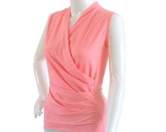 Plus Size Clothing, Wrap Top, Wrap Sleeveless Top, Plus Size Shirt, Coral Pink Top, Plus Size Wrap Top Sleeveless Tank Top Plus Size Blouse