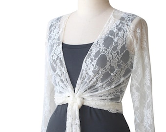 Plus size bridesmaid bolero, Bridal shrug, Wedding shrug, Ivory bolero, Off white cardigan, Plus size top, Lace wrap top, Long sleece shrug