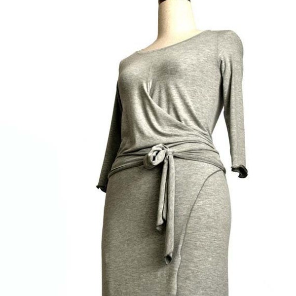 Wrap Dress with raglan sleeves Jersey wrap dress Midi dress Spring day dress Womens long sleeve maxi dress by Tasi Fashion Women's clothing