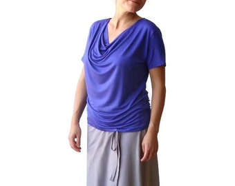 Custom cowl top, Short sleeve top, Summer blouse, Violet top, Custom clothing, Made to order top, Plus size tops/tees with cowl neck