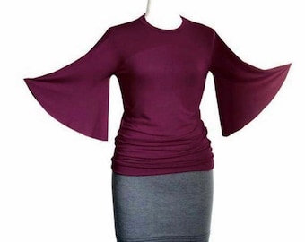 Bell Sleeve Top, Plum bell top, Plus Size Clothing, Custom Clothing, Butterfly Top, Custom plus size, Butterfly Blouse, Bell sleeve blouse