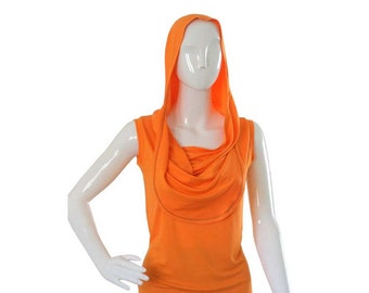 Asymmetric shirt / Hoodie top / Plus size hoodie/ Summer top / Orange blouse / Summer hoodie top / Custom plus size clothing / Womens tops