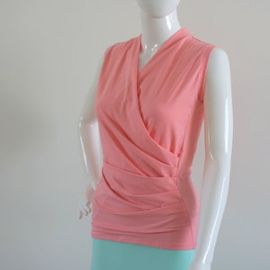 Plus Size Clothing, Wrap Top, Wrap Sleeveless Top, Plus Size Shirt, Coral Pink Top, Plus Size Wrap Top Sleeveless Tank Top Plus Size Blouse image 2