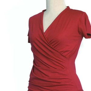 Wrap Top, Red Top, Summer top, Short sleeve, Maternity, Casual top, Elegant blouse, Custom top, Breastfeeding, Handmade top, Blouse image 2