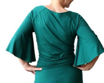 Wrap dress, Kimono dress, Bell sleeve Wrap Dress, Plus size wrap dress, Sexy dress, Plus Size clothing, Green Dress, Asymmetric wrap dress