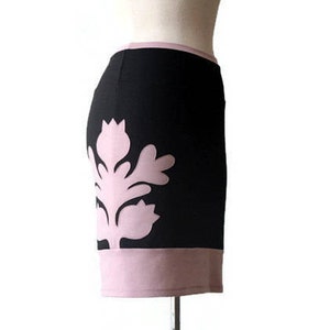 Pencil skirt, Black pencil skirt, Skirt with applique, Jersey skirt, Handmade skirt, Womens clothing, Womens skirts, Handmade custom skirt