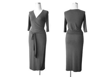 Maxi wrap dress, Long wrap dress, Bridesmaid dress, Cocktail dress, Long sleeve dress, Sexy dress, Plus Size Wrap Dress, Grey Dress