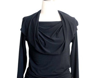 Cowl top, Black top, Long sleeve top with cowl neck, Womens blouse, Elegant top, Black blouse, Womens clothing, Womens top, Sexy top