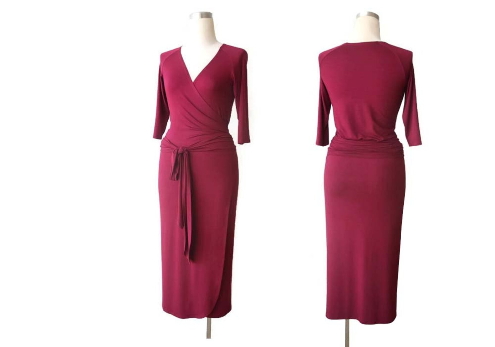 Wrap Dress, Long Green Dress, Long Green Wrap Dress, Long Sleeve Dress ...