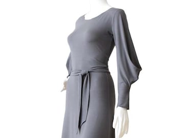 Cocktail Dress, Long Sleeve Dress, Grey Dress, A line dress, Draped dress, Winter Dress, Summer Dress, Womens Custom Plus Size Dress, Dress