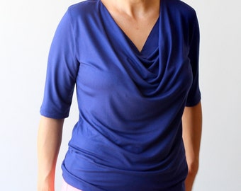 Plus size Cowl hals top, Blauwe top, Plus size top, XL, XXL, aangepaste cowl top, Plus size blauwe top, Basic top, Cowl hals shirt, Op bestelling gemaakt