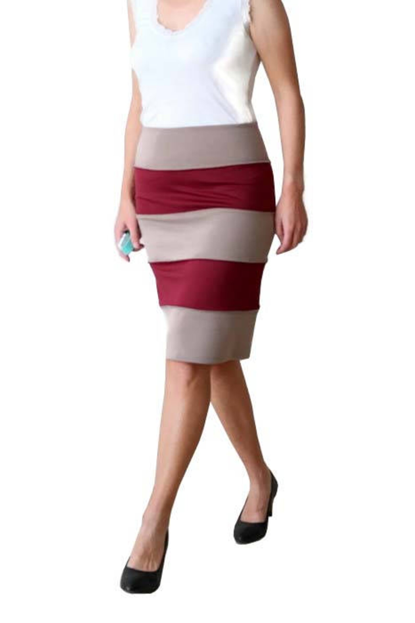 Women's High Waist Pencil Skirt – Red Leopard Print With Wide Black Belt