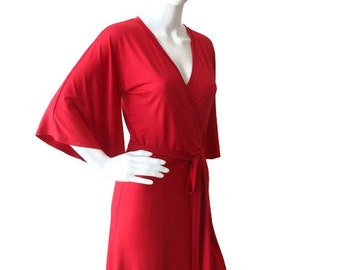 Wrap dress, Bell sleeve dress, Sexy cocktail red dress, Batwing dress, Custom plus size dress, V neck butterfly dress, Plus size clothing