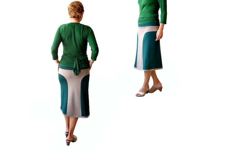 Winter skirt, Green skirt, Plus size A line skirt, Handmade skirt, Midi skirt, Elastic waist Casual skirt, Elegant skirt, Skirt image 4