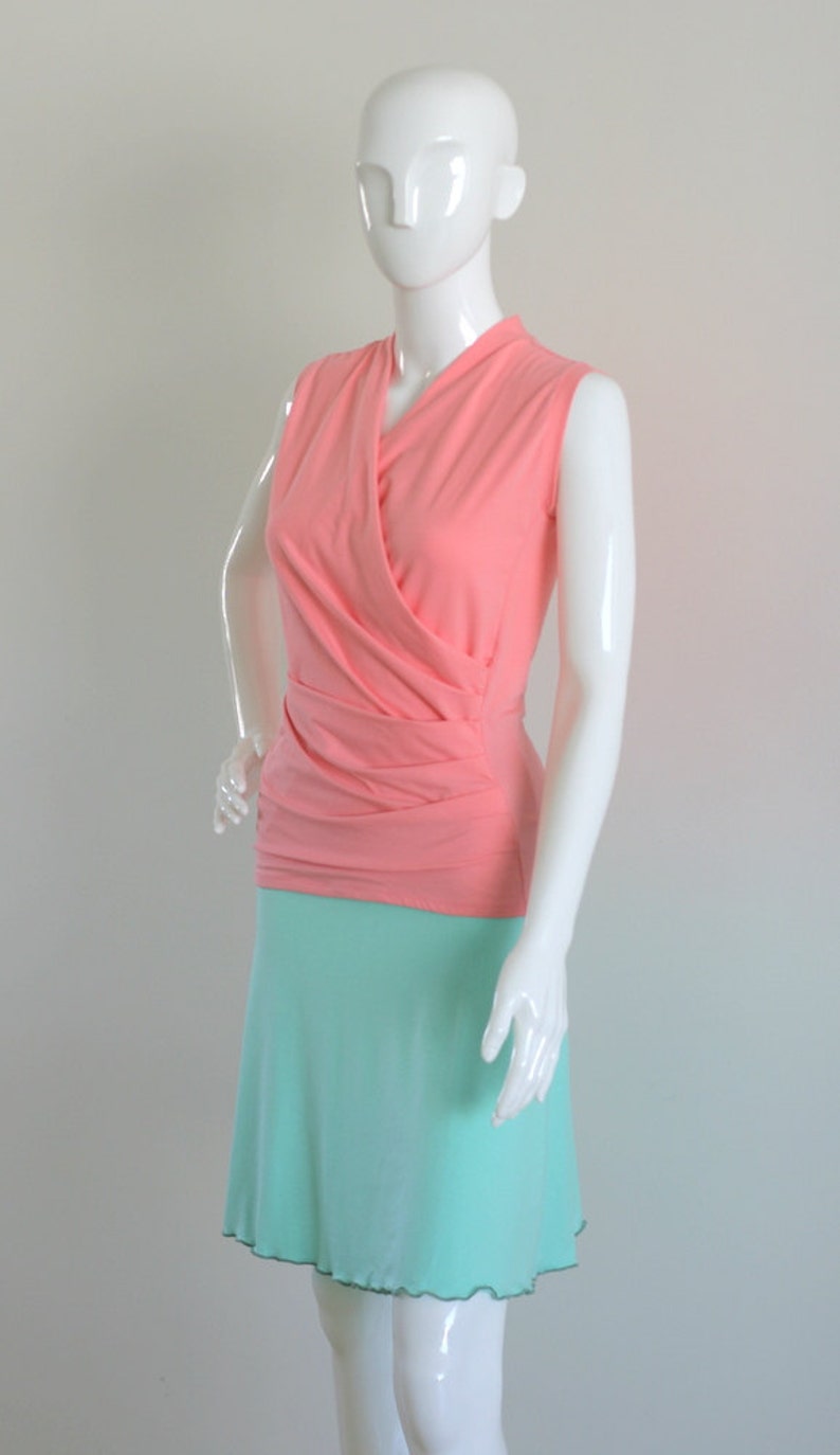 Plus Size Clothing, Wrap Top, Wrap Sleeveless Top, Plus Size Shirt, Coral Pink Top, Plus Size Wrap Top Sleeveless Tank Top Plus Size Blouse image 3