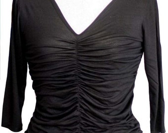 Pleated V-neck Top - plus size top - black top - custom top