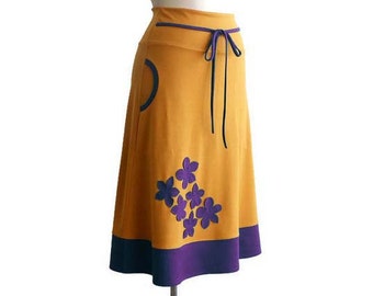 Skirt with pockets, Womens skirts, A line midi skirt, High waisted skirt, Yellow mustard skirt, dark violet skirt