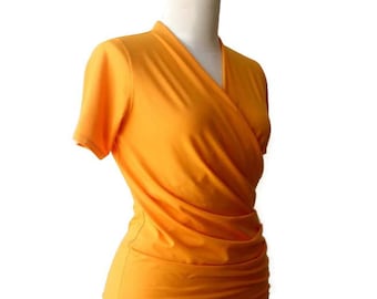 Wrap Top, Plus size wrap top/shirt/blouse, Short sleeve top, Handmade custom plus size clothing, Maternity clothes, Mango orange wrap top