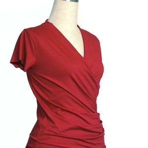 Wrap Top, Red Top, Summer top, Short sleeve, Maternity, Casual top, Elegant blouse, Custom top, Breastfeeding, Handmade top, Blouse image 3