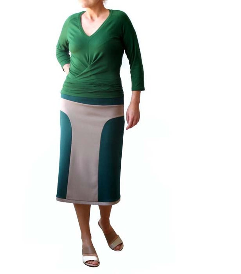 Winter skirt, Green skirt, Plus size A line skirt, Handmade skirt, Midi skirt, Elastic waist Casual skirt, Elegant skirt, Skirt image 1