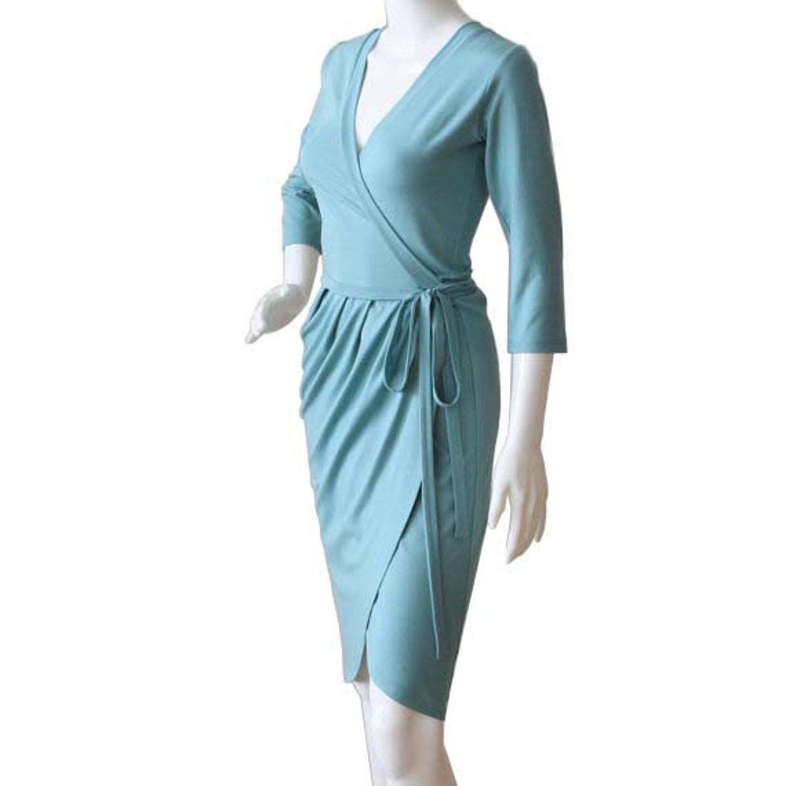 Asymmetric Wrap Dress Wrap Dress With 3/4 Sleeves Blue Wrap Etsy