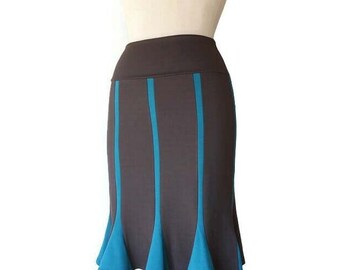 Pale brown Pencil Skirt, Teal blue skirt, Stretchy skirt with wide elastic waist, Pencil skirt, Jersey Skirt, Knee skirt, Knee Length Skirt