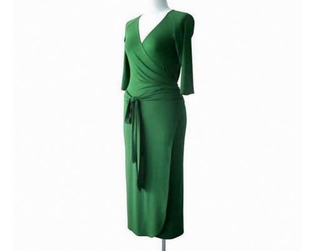 Wrap Dress, Long Green Dress, Long Green Wrap Dress, Long Sleeve Dress ...
