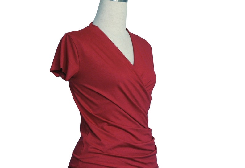 Wrap Top, Red Top, Summer top, Short sleeve, Maternity, Casual top, Elegant blouse, Custom top, Breastfeeding, Handmade top, Blouse image 1