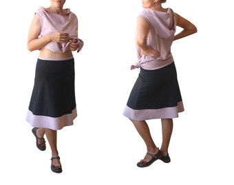 Casual skirt with wide band, Knee length skirt, Plus size A line skirt, Stretchy jersey skirt, Black skirt, Custom skirt, Handmade skirt