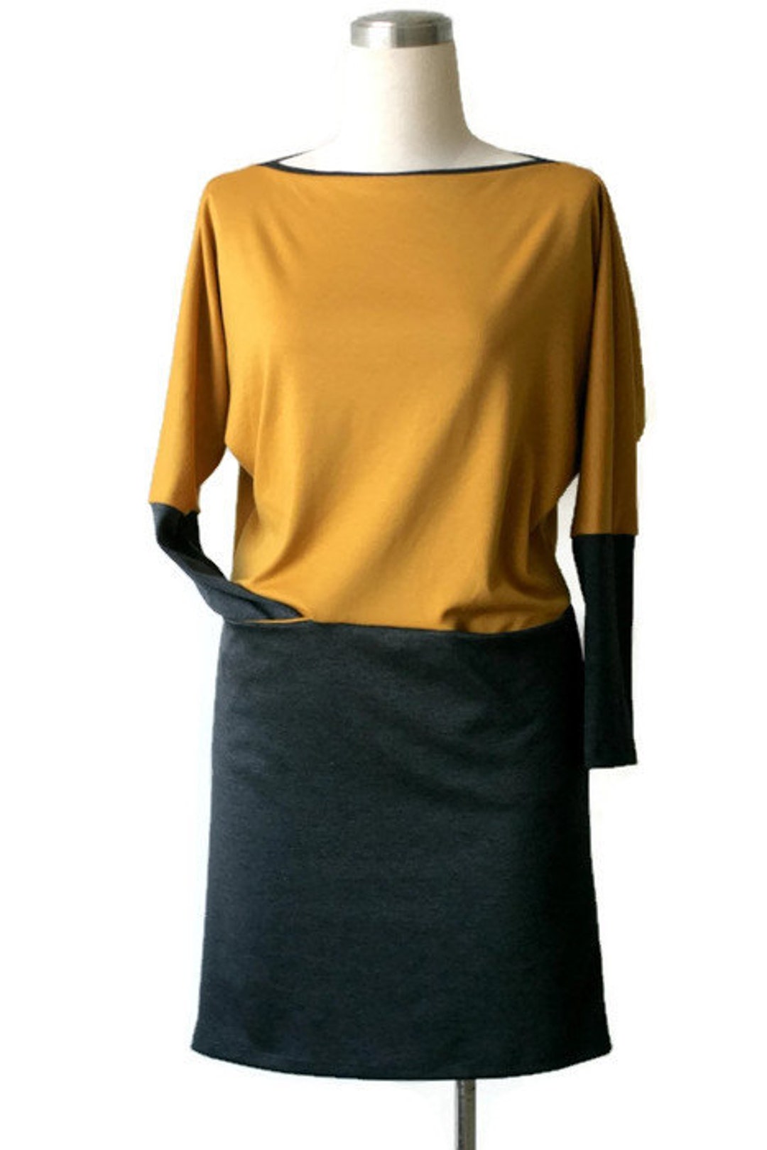 Mustard Dress Batwing Dress Long Sleeve Dress Loose Dress Etsy