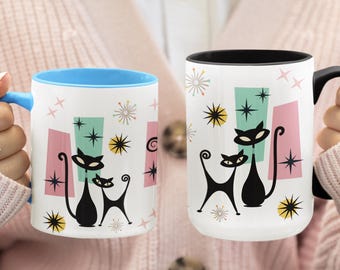Cute Coffee Mug. Atomic Cat Lover Gift for Catlover, Unique Coffee Mug, Mid-century Modern, Cat Person Coffee Mug, Pet Owner Gift
