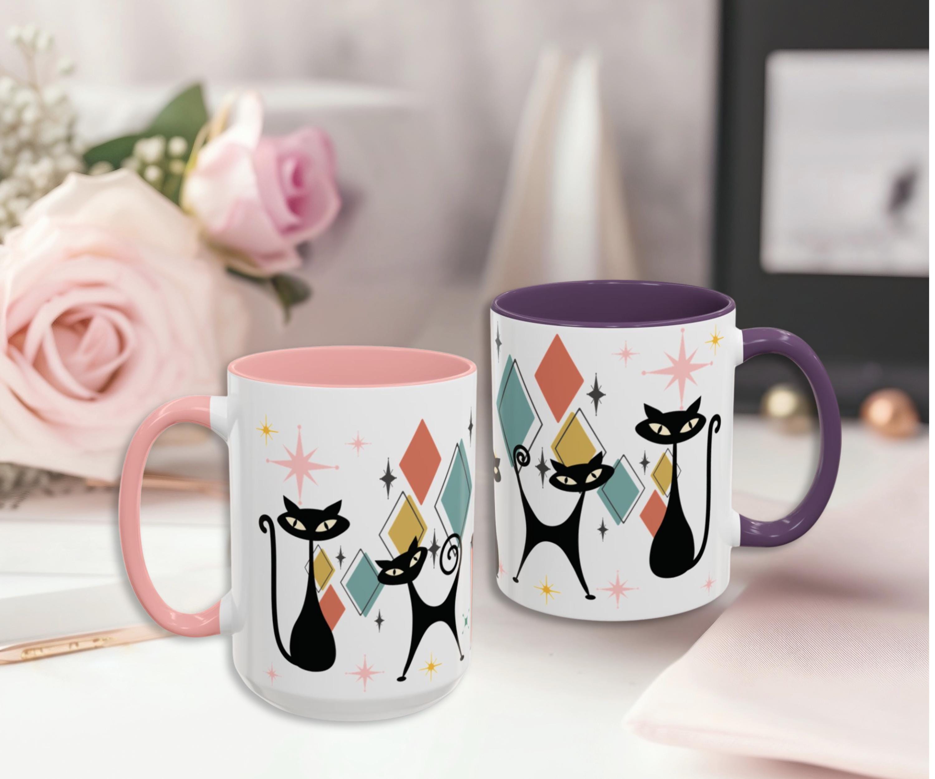 Atomic Cats Mid-century Modern Style Accent Mug, Cat Gifts for Women, Unique Coffee Mug, Cat Mugs Coffee Cat Person Gift for Catlover