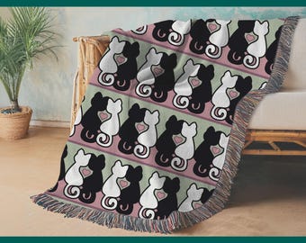 Kindred Katzen Webdecke, gemütlicher Katzenliebhaber Überwurf, Wende-Katzendecke im Gobelin-Stil, 100% Baumwolle gewebter Überwurf für Sofa, Bett oder Wand