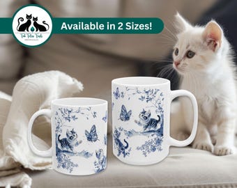 Cat Mug with Butterflies: Cottagecore Kitten Coffee Cup (11oz & 15oz Sizes)