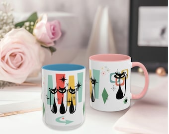 Atomic Cats Mid-century Unique Coffee Mug for Cat Lover Gifts for Her, Cat Coffee Mug, Pet Owner Gift for Catlover, Cat Person Coffee Mug
