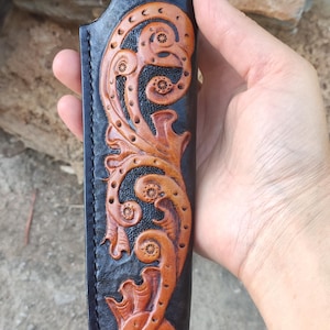 Custom Leather Sheath with a space pattern, Tooled Leather
