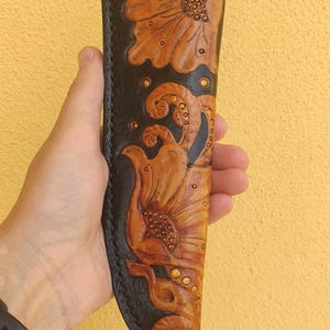 Custom Leather Sheath with flower pattern, Tooled Leather