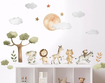 Safari dieren muur sticker, jungle dieren muur sticker, savanne dieren muur sticker, schattige baby dieren voor kinderen kinderkamer babykamer decor