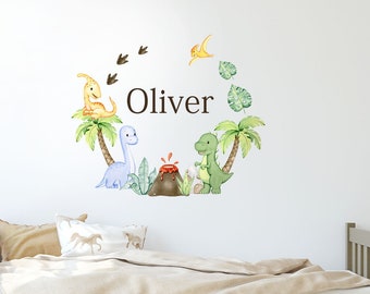 Dinosaur Custom Name Decal, Dinosaurs Wreath Wall Sticker, Dinosaurs Nursery Wall Decor, Dinos Decal, Dinos Frame Wall Decal