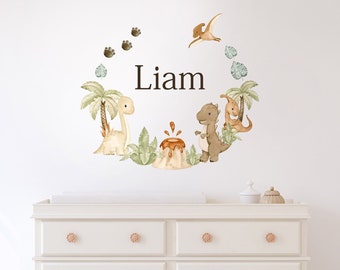 Dinosaurs Wreath Wall Decal, Custom Name Decal, Dinosaurs Wall Sticker, Dinosaurs Nursery Wall Decor, Dinos Decal, Frame Wall Decal