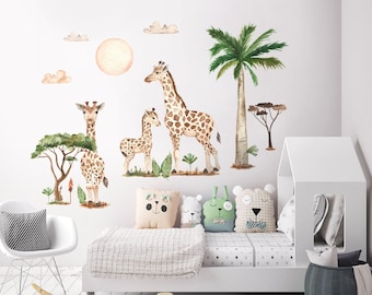 Africa Wall Decal, Giraffes Wall Decal, Safari Animals Wall Decal, Watercolor GiraffesWall Sticker, Safari Nursery Wall Sticker