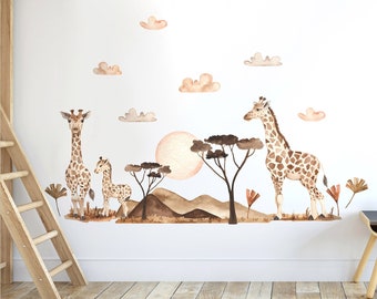 Giraffes Wall Decal, Safari Animals Wall Decal, African Animals Wall Decal, Watercolor Animals Wall Sticker, Safari Wall Sticker