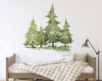 Forest Trees Wall decal, Forest Trees Wall Sticker, Pinetrees Wall Decal,  Watercolor Decal, Pine Trees Sticker, Forest Sticker Room Decor