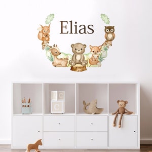 Woodland Animals Wreath Wall Decal, Custom Name Decal, Forest Animals Wall Sticker, Forest Nursery Wall Decor, Frame Wall Decal image 1