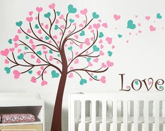 Tree Wall Decal, Tree with Hearts Wall Decal, Tree Wall Sticker, Hearts Wall Decal, Hearts Wall Sticker, Love Tree Nursery Wall Decal