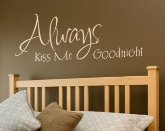 Calcomanía de pared con palabras románticas de vinilo con bésame siempre buenas noches, calcomanía con frase "Bésame siempre buenas noches", calcomanía de pared para el dormitorio del hogar