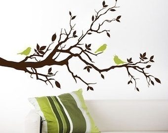 Branche d'arbre Wall Decal-Love Birds on Branch with Leaves - Vinyl Wall Decal Art Home Decor Nursery Kids Children Baby Room Wall Decal